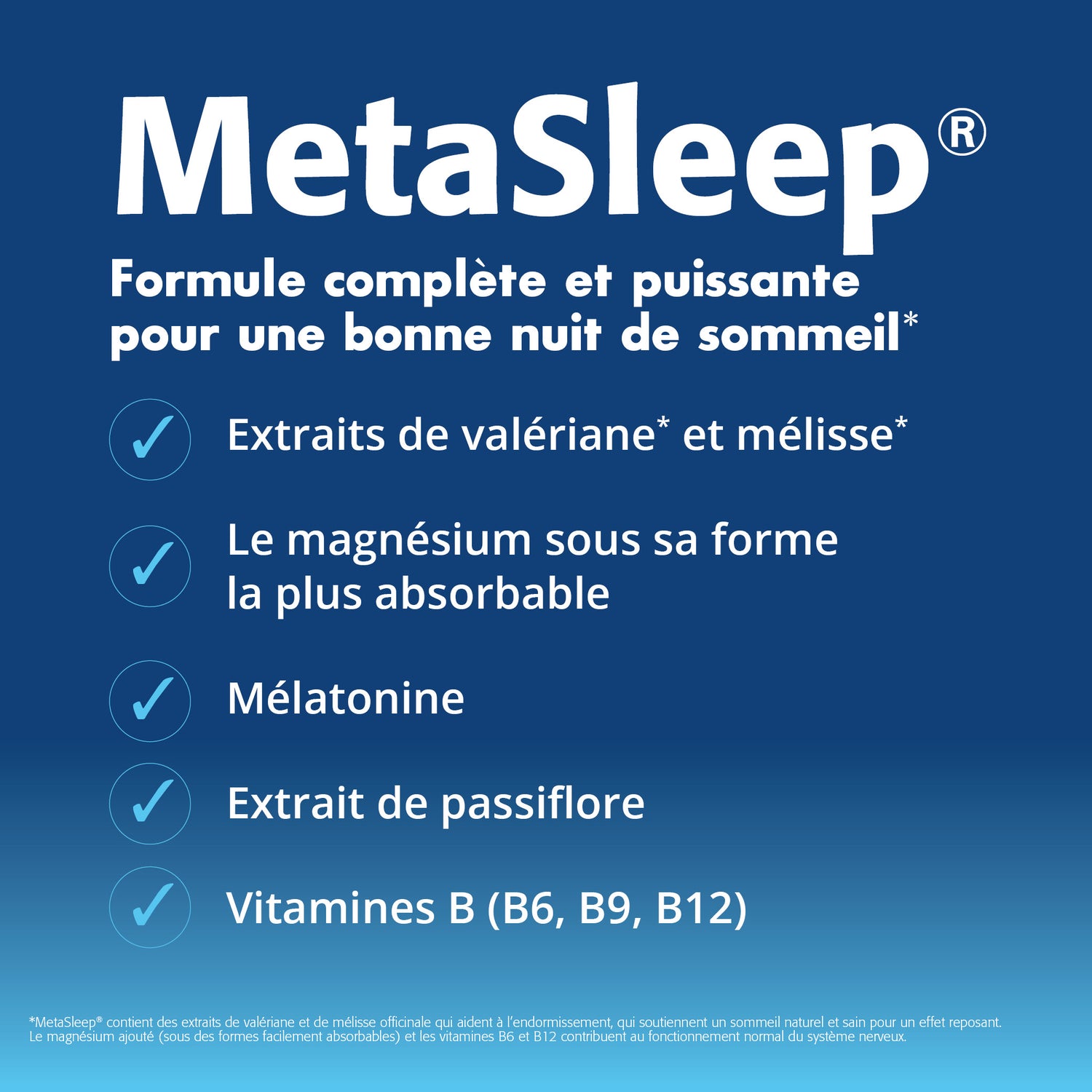 Aperçu de tous les ingrédients présents dans MetaSleep