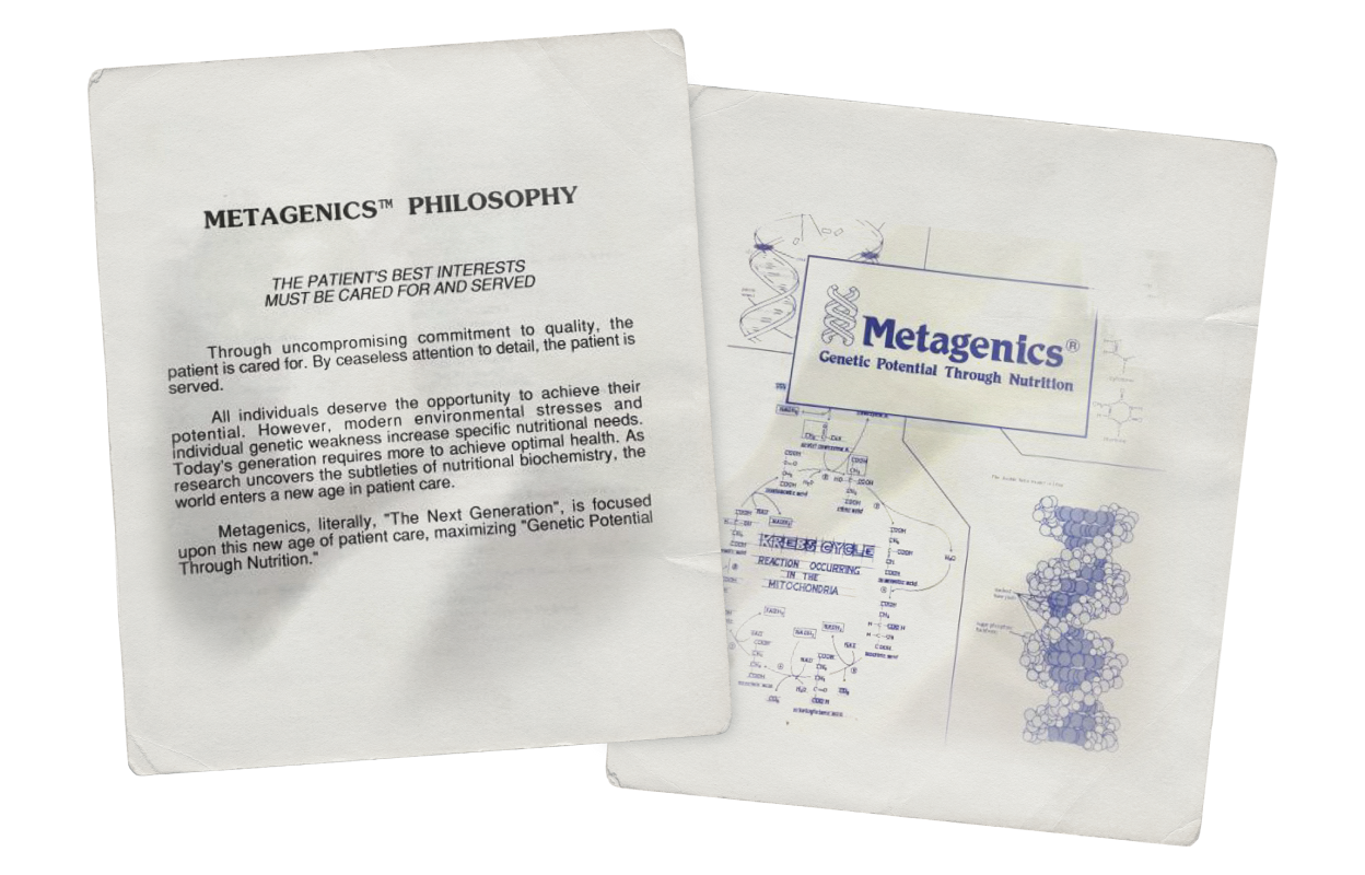 Image of first official Metagenics packaging in the 80s