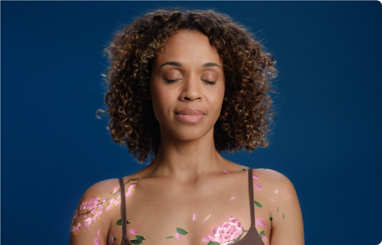 Women with closed eyes feeling relaxed and balance. 